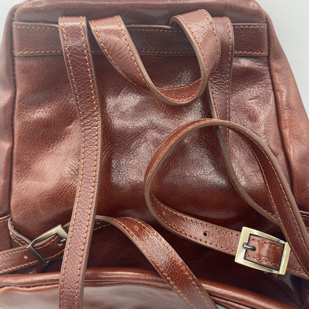 Vera Pelle Backpack Womens Dark Brown Genuine Leather Adjustable Shoulder Strap - Picture 6 of 16